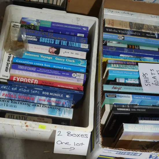 2 boxes of boat books