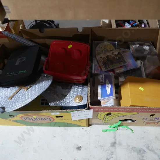 2 boxes CDs, toys