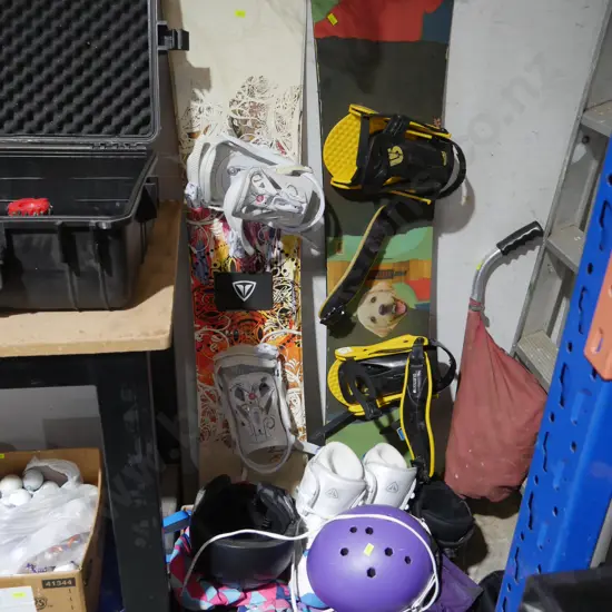 Child's snowboards and gear