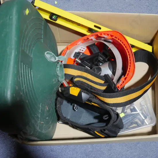 Hard hat, level, tool belt etc