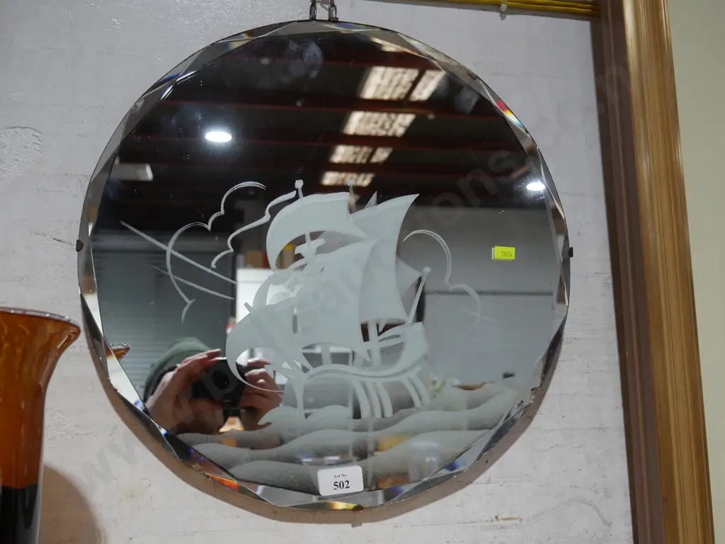 Mirror with sail ship etch Image 1++