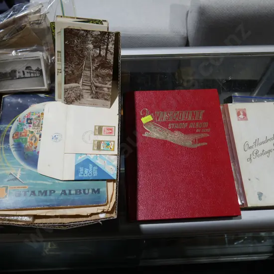 Assorted stamps, photos etc