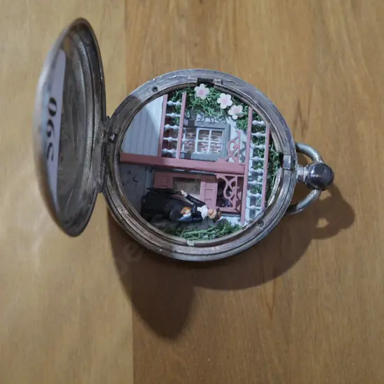Sterling silver pocket watch case with art scene