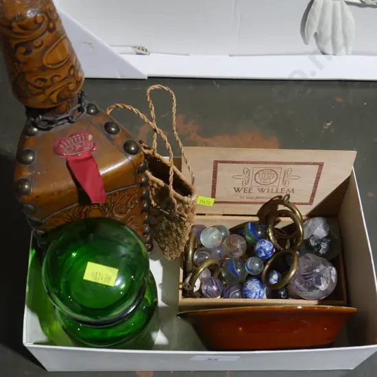 Marbles, decanter etc