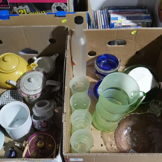 2 boxes glassware, teapots etc