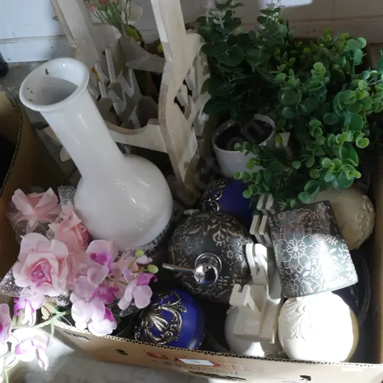 Artificial plants, vase, ornaments
