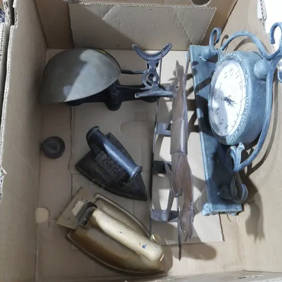 Clock, irons etc