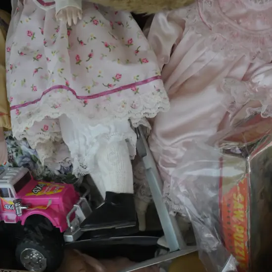 Box of dolls etc