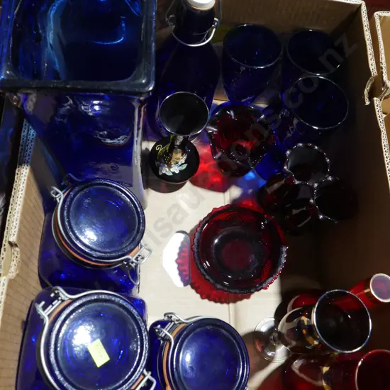 Blue and red glassware