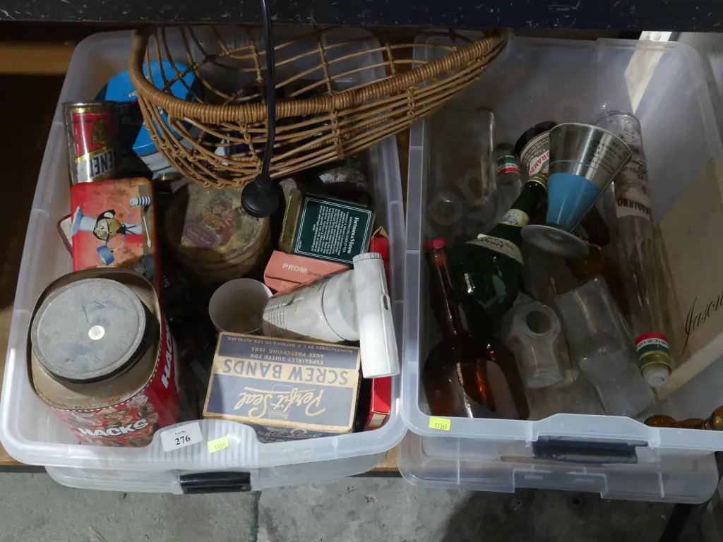 Two boxes of tins, bottles etc Image 1++