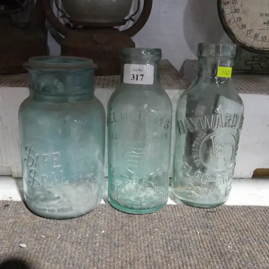 3 glass bottles