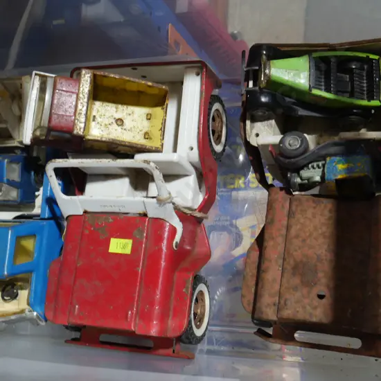 Assorted vintage toy trucks etc
