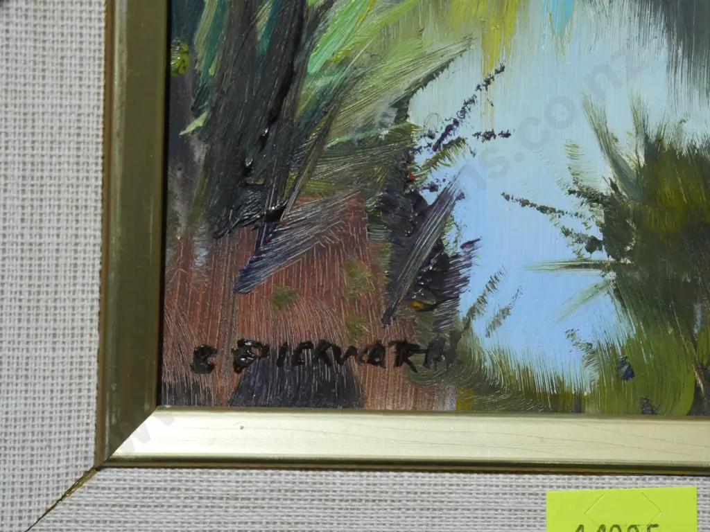 Framed oil painting, Charles Pickworth, Roaring Meg, Otago Image 1++