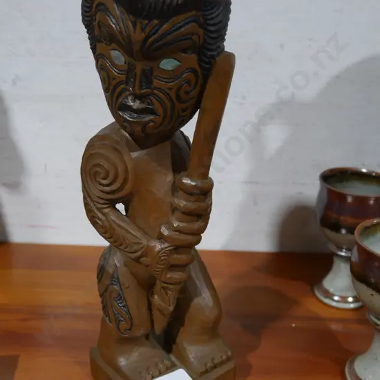 Wooden Maori carving figure, JT Rug, 1984