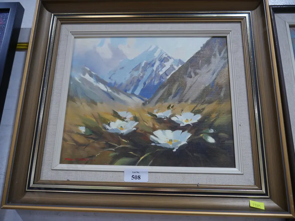 Framed oil painting, Brent Trolle, Mt Cook Lilly Image 1++