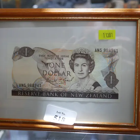 Framed New Zealand dollar note
