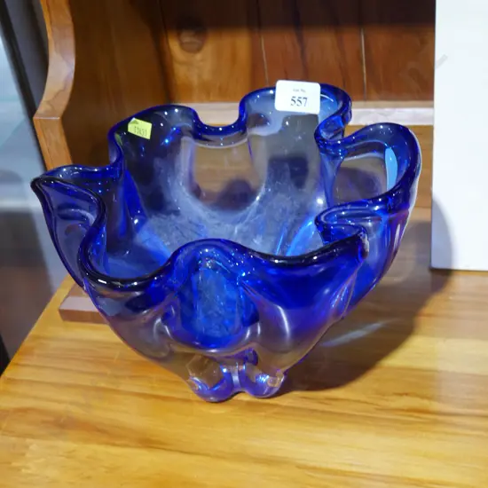 Blue art glass bowl