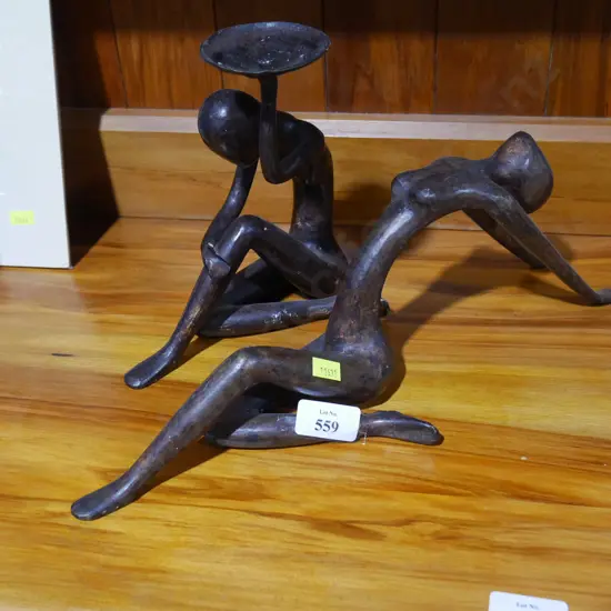 Metal lady figurine sculpture and candle holder