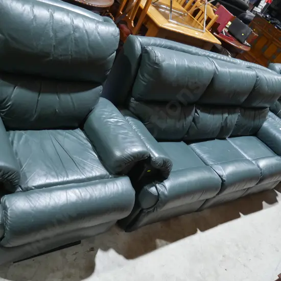 Three piece Green leather lounge suite