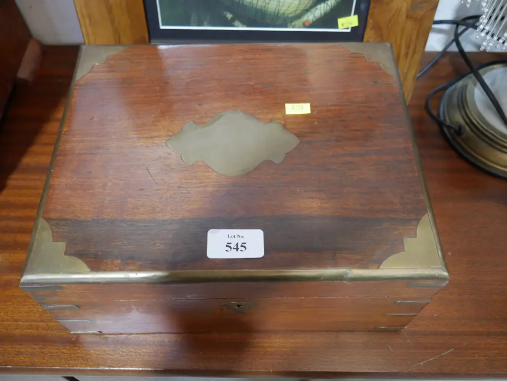 Wooden box with brass trim Image 1++