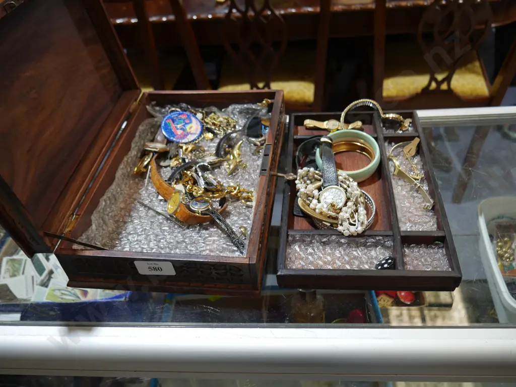 Wooden jewellery box and contents Image 1++