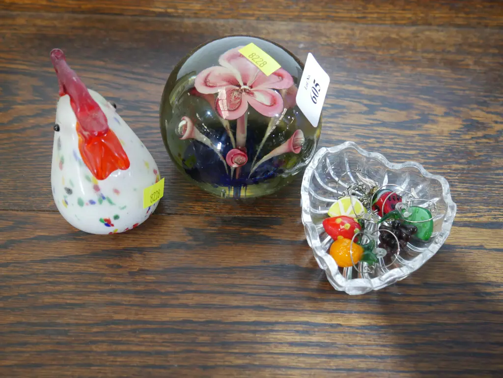 Glass paperweight and glass chicken etc Image 1++