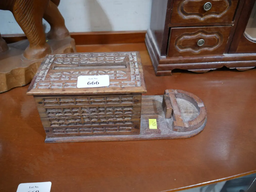 Carved wood cigarette box dispenser Image 1++