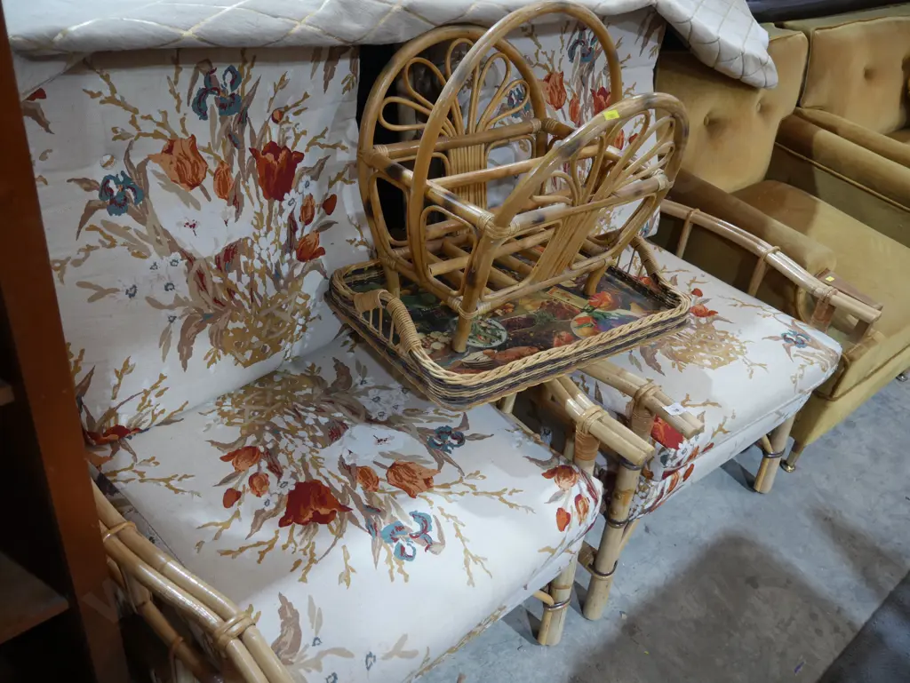 2 cane chairs and magazine rack Image 1++