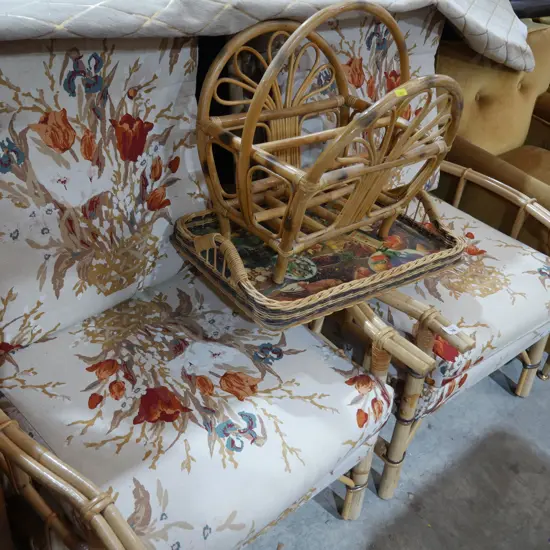 2 cane chairs and magazine rack