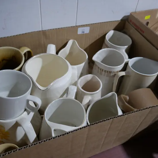Box of Crown Lynn jugs