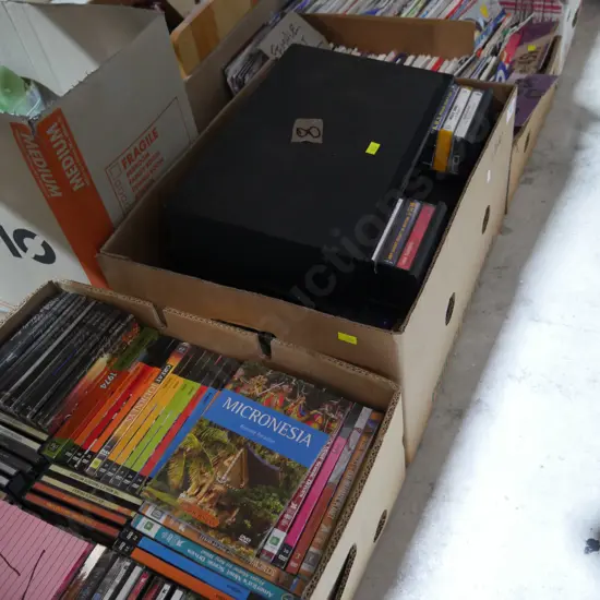 4 boxes DVDs, 45s, CDs etc
