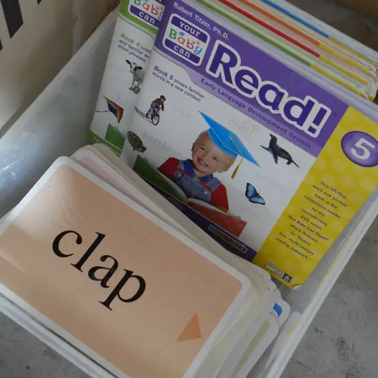 Baby reading books, learning cards