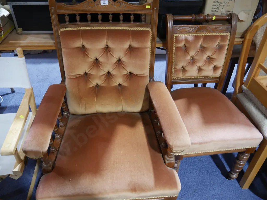 Deep buttoned arm chair and chair Image 1++