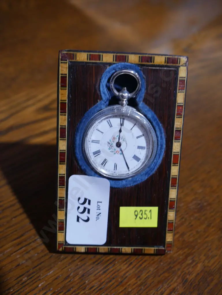 Silver pocket watch and stand Image 1++