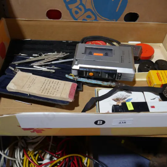 Drafting sets, cassette tape recorder etc