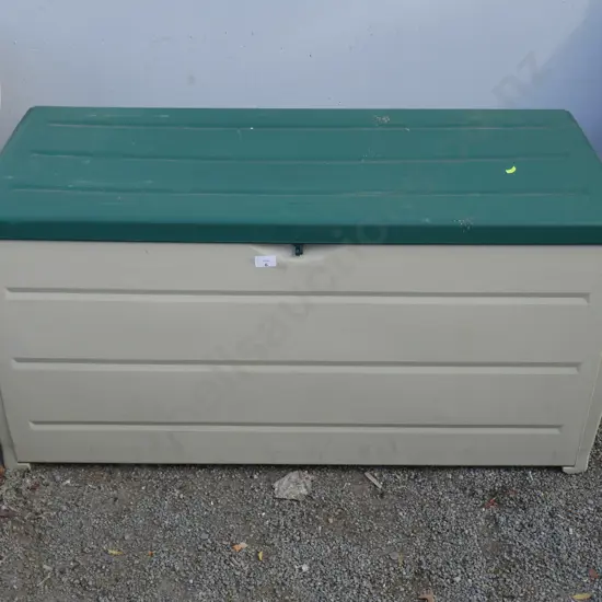 Plastic storage trunk and 4 folding chairs