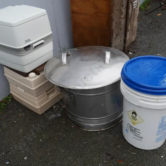 Portable toilets, stainless bin etc