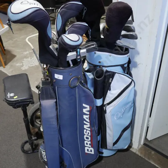 Golf clubs, bags and trundler