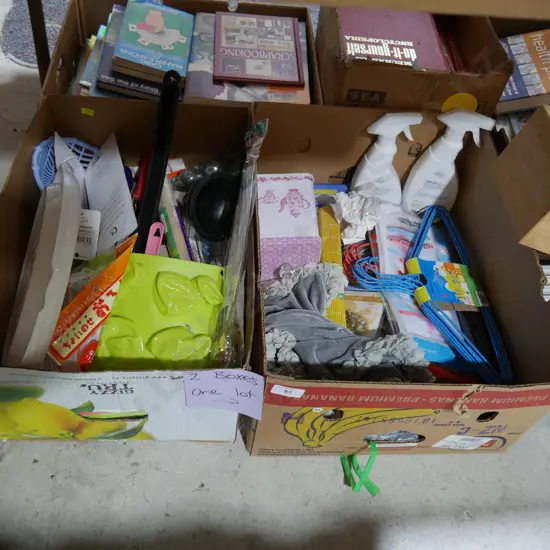 Two boxes of baking items, cleaning etc