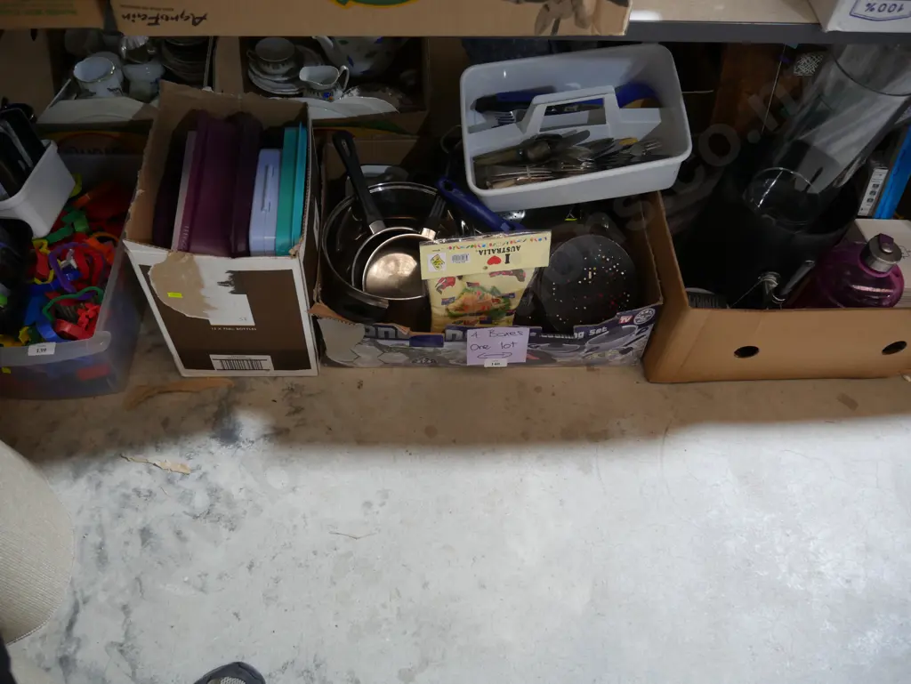 Fourr boxes of Tupperware, pots comma kitchen sundries etc Image 1++
