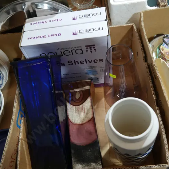 Glass shelves, vases