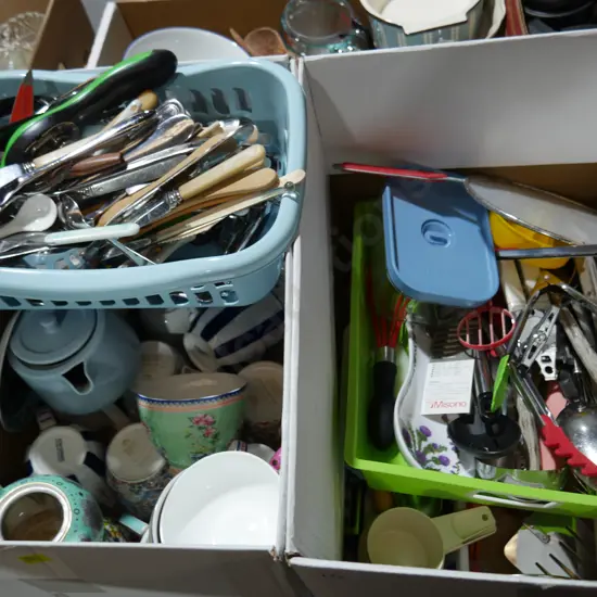Two boxes of kitchenware