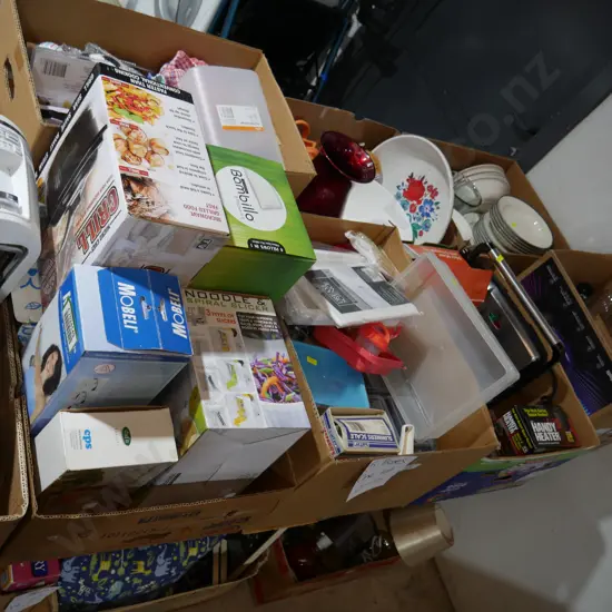 Five boxes of kitchenware etc