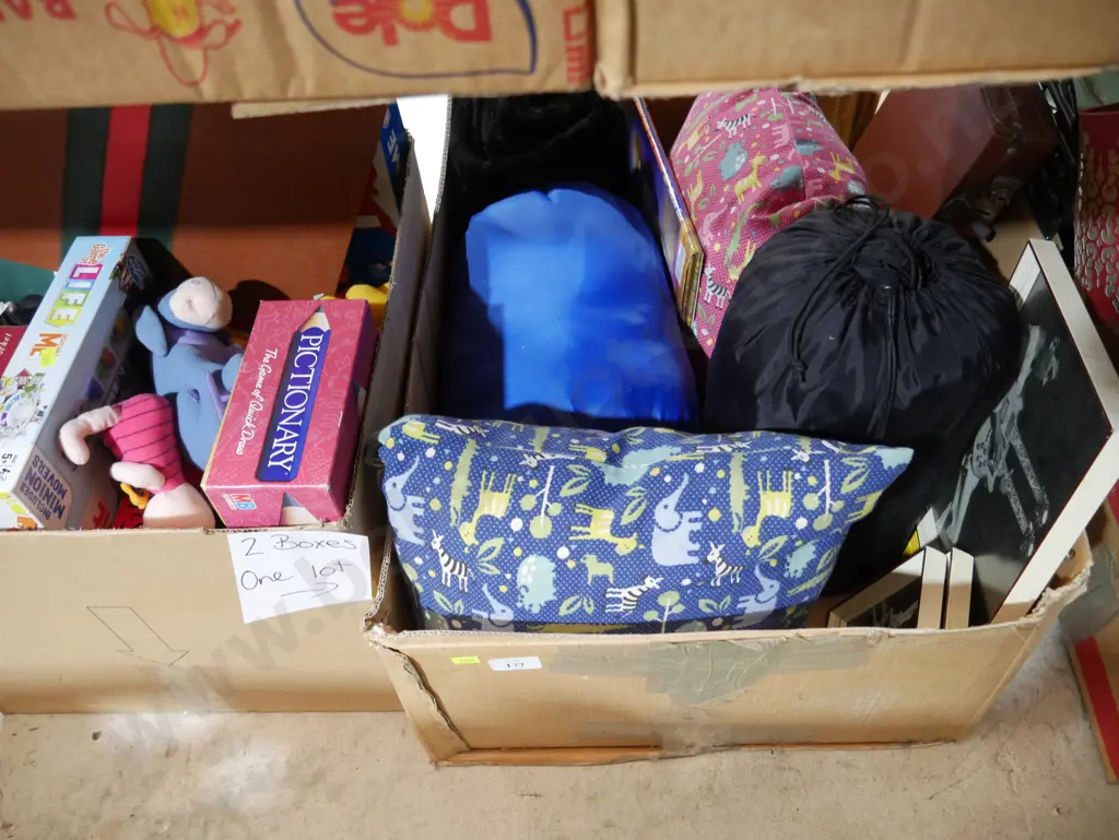 Two boxes of board games,sleeping bags etc Image 1++