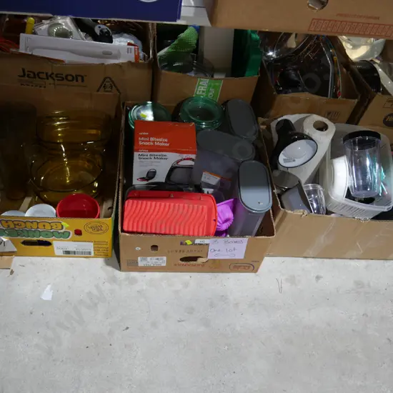 Three boxes of kitchenware etc