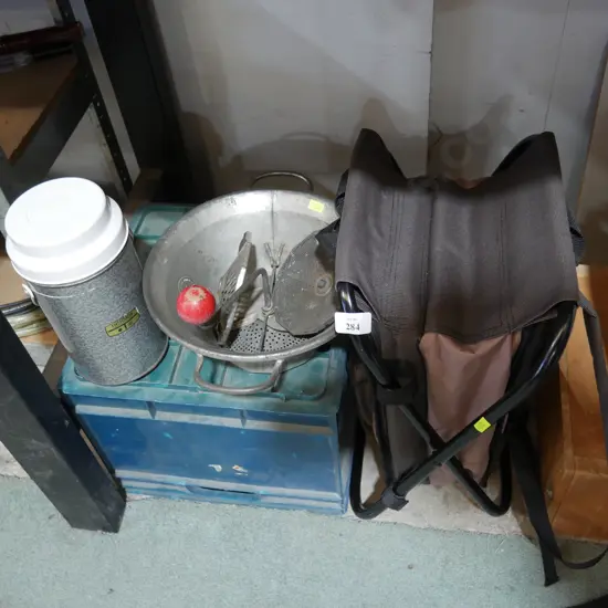 Camp stool, thermos etc