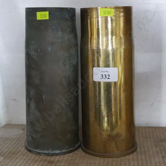Two brass shells