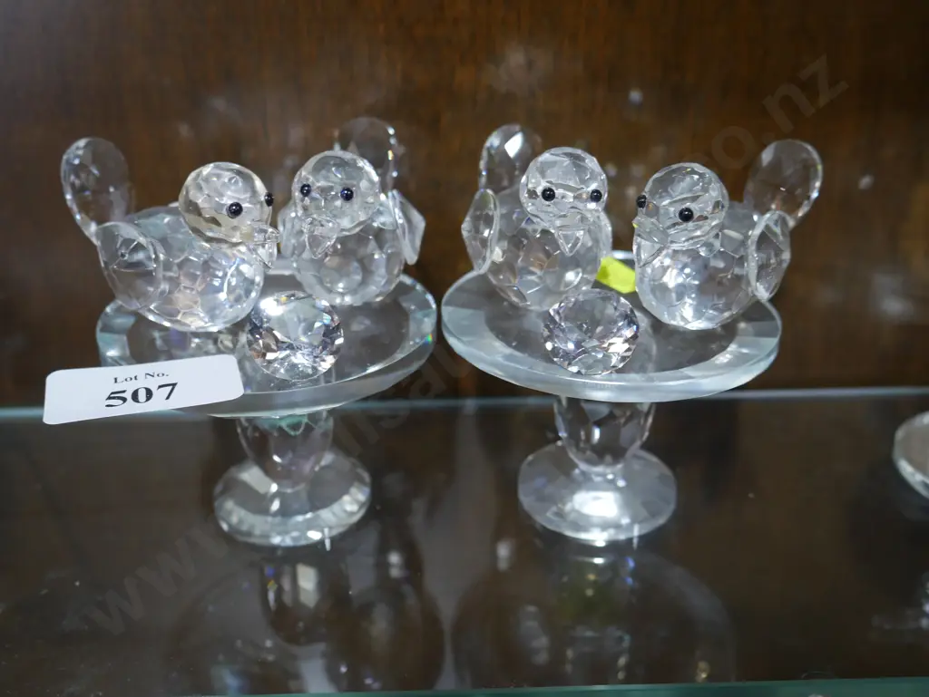 2 crystal sets of birds on stands Image 1++