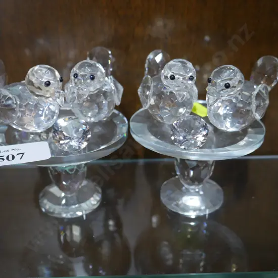 2 crystal sets of birds on stands