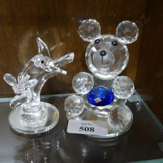 Crystal hummingbird on stand and Crystal teddy bear